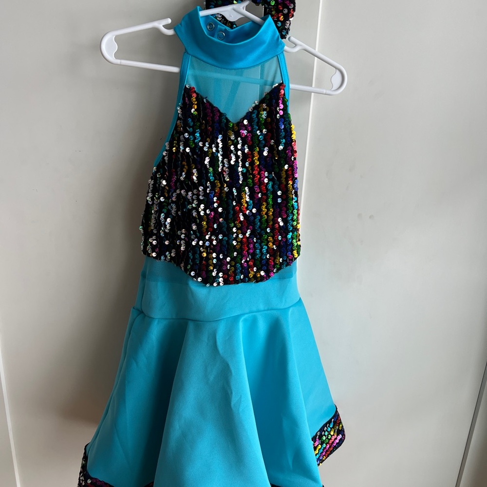 Weissman “Joy To The World” Turquoise and Multicolor Sequin Kids Dance Costume